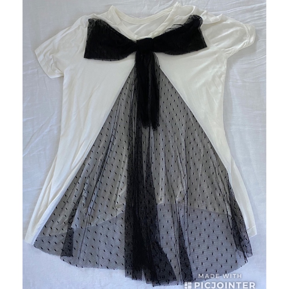 RED Valentino Lace Bow Detail Hi Lo Jersey Tee
